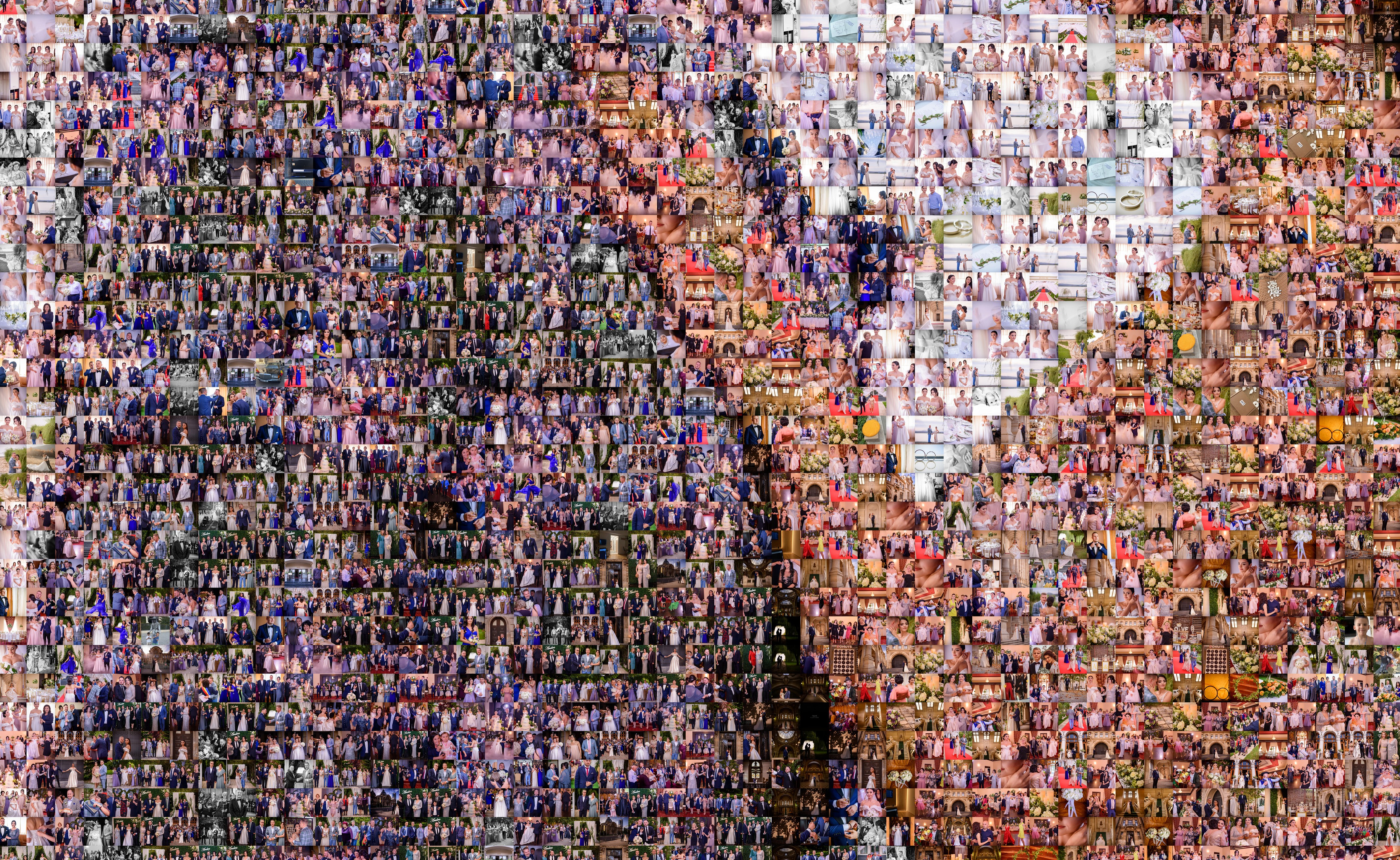 Detail of a pet photo mosaic with many individual photographs forming the larger portrait